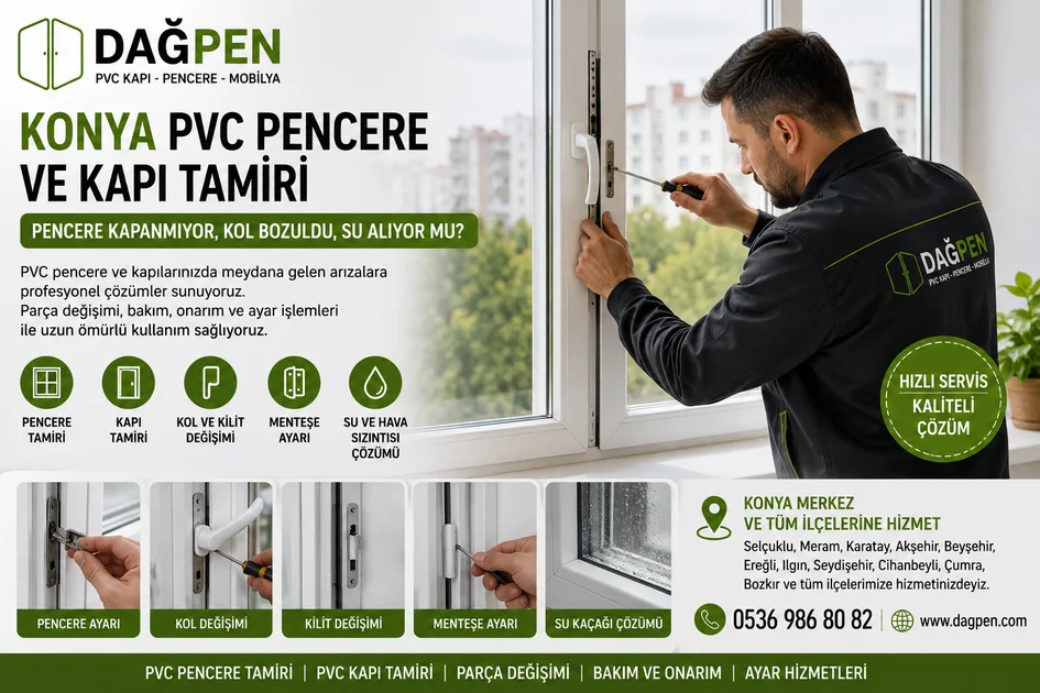 Konya PVC Pencere ve Kapı Tamiri: Pencere Kapanmıyor, Kol Bozuldu, Su Alıyor Ne Yapmalı?
